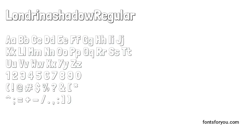 Czcionka LondrinashadowRegular – alfabet, cyfry, specjalne znaki