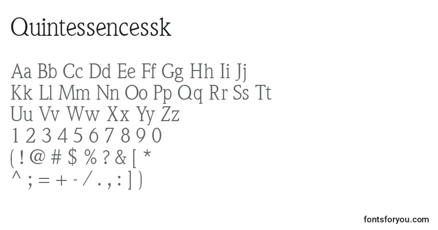 Czcionka Quintessencessk – alfabet, cyfry, specjalne znaki