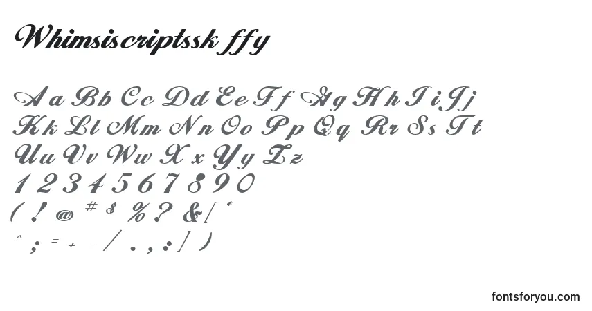Czcionka Whimsiscriptssk ffy – alfabet, cyfry, specjalne znaki