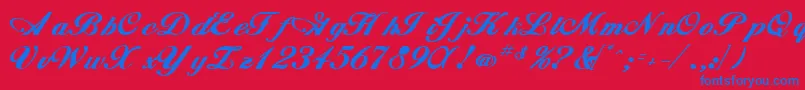 Whimsiscriptssk ffy-Schriftart – Blaue Schriften auf rotem Hintergrund