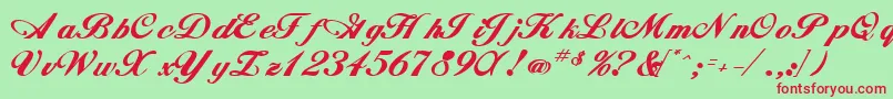 Whimsiscriptssk ffy-Schriftart – Rote Schriften auf grünem Hintergrund