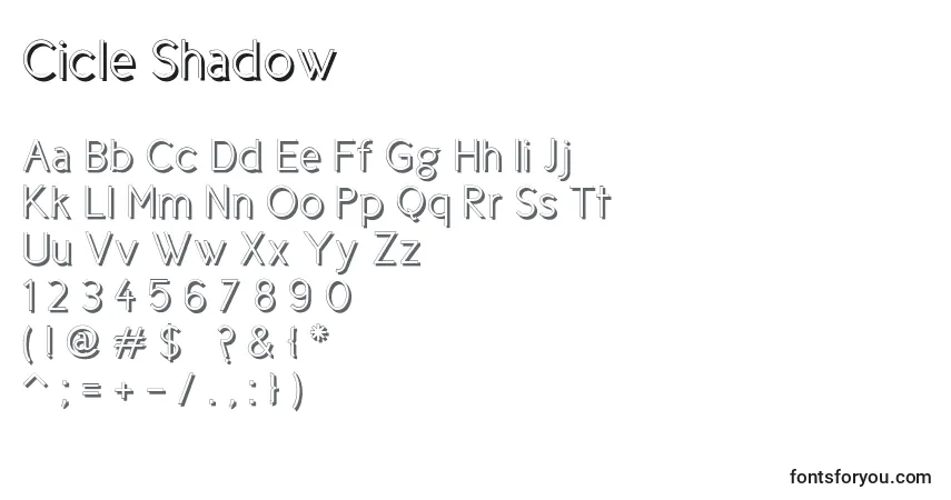 Czcionka Cicle Shadow – alfabet, cyfry, specjalne znaki