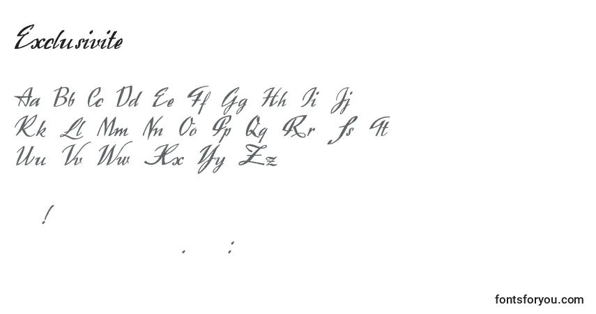 Schriftart Exclusivite – Alphabet, Zahlen, spezielle Symbole