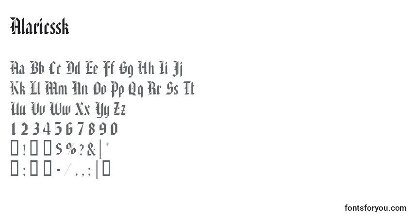 Czcionka Alaricssk – alfabet, cyfry, specjalne znaki