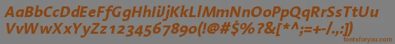 LinotypeAromaBoldItalicフォントについての詳細 フォントLinotypeAromaBoldItalic – 茶色の文字が灰色の背景にあります。
