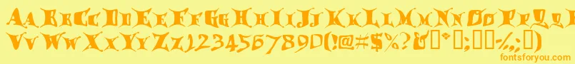 フォントDragglet – オレンジの文字が黄色の背景にあります。