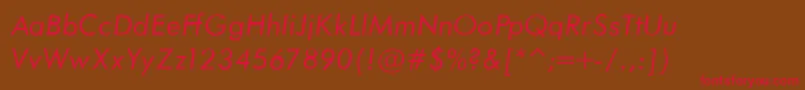 フォントFuturaBookNormalItalicRegular – 赤い文字が茶色の背景にあります。