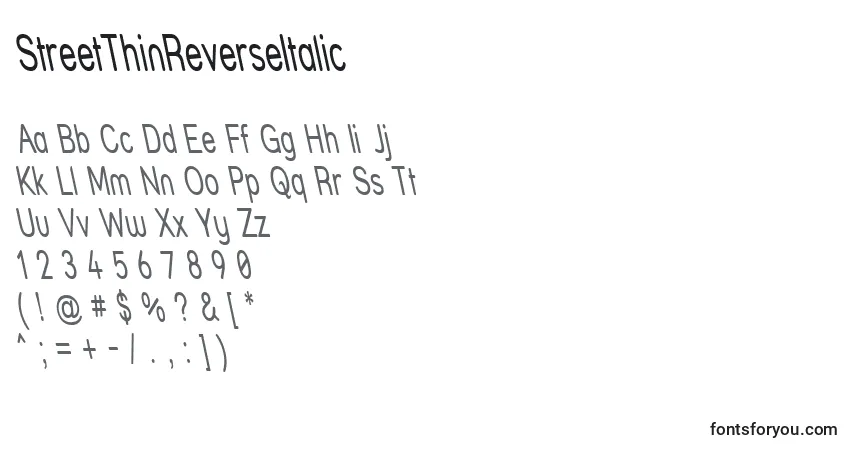 Fuente StreetThinReverseItalic - alfabeto, números, caracteres especiales