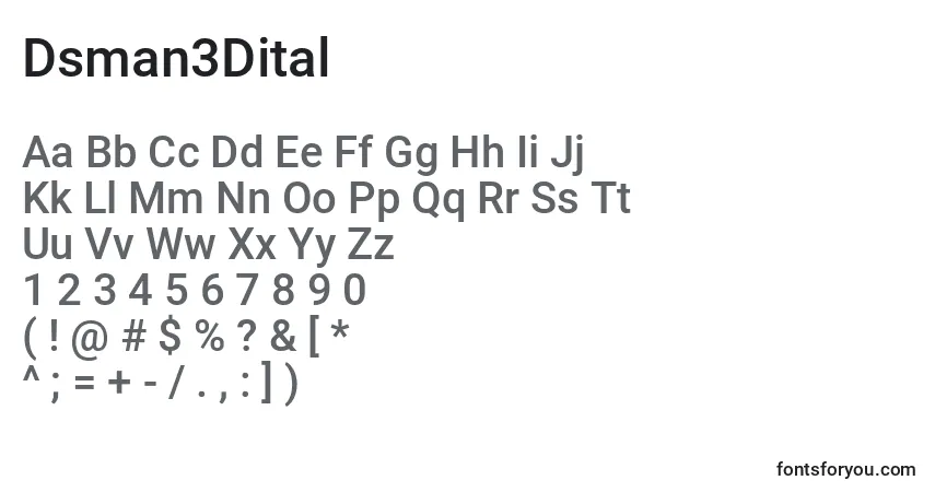 A fonte Dsman3Dital – alfabeto, números, caracteres especiais