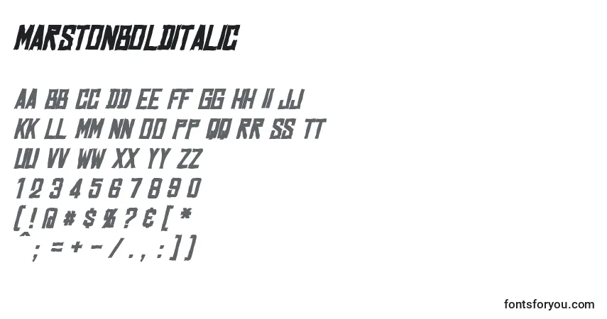 Шрифт MarstonBoldItalic – алфавит, цифры, специальные символы