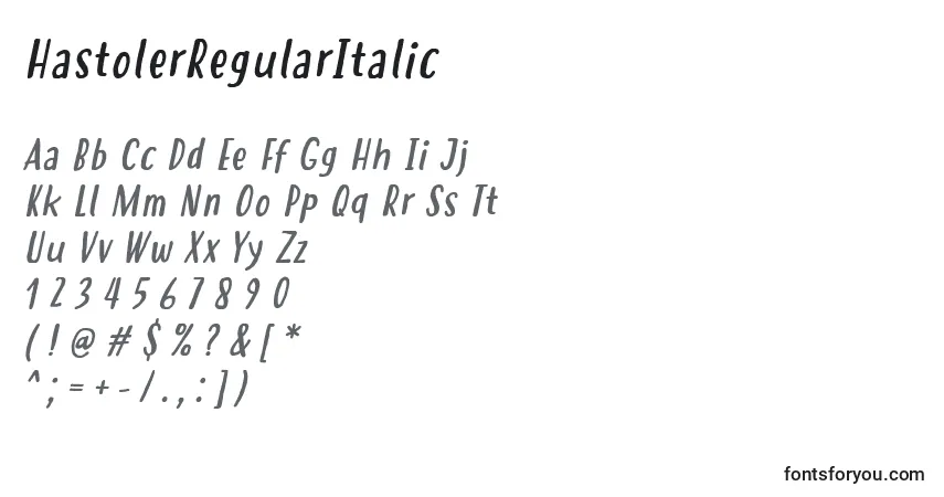 A fonte HastolerRegularItalic – alfabeto, números, caracteres especiais