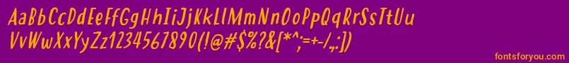 Saiba mais sobre a fonte HastolerRegularItalic Fonte HastolerRegularItalic – fontes laranjas em um fundo violeta