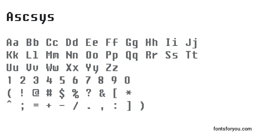 Czcionka Ascsys – alfabet, cyfry, specjalne znaki