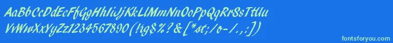 PendryScriptLetPlain Font – Green Fonts on Blue Background