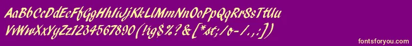 Fonte PendryScriptLetPlain – fontes amarelas em um fundo roxo