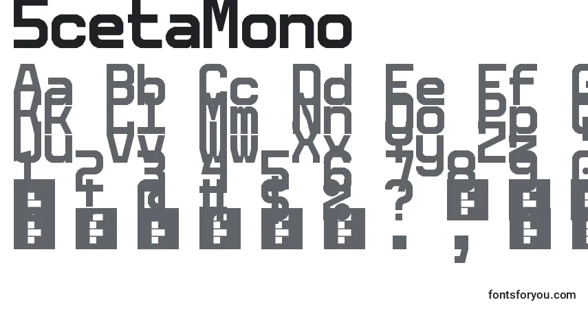 A fonte 5cetaMono – alfabeto, números, caracteres especiais