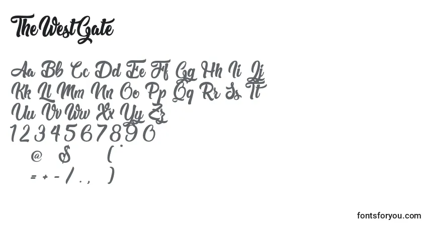 A fonte TheWestGate – alfabeto, números, caracteres especiais