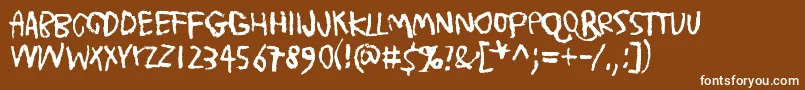 TrashMoreTrash-Schriftart – Weiße Schriften auf braunem Hintergrund