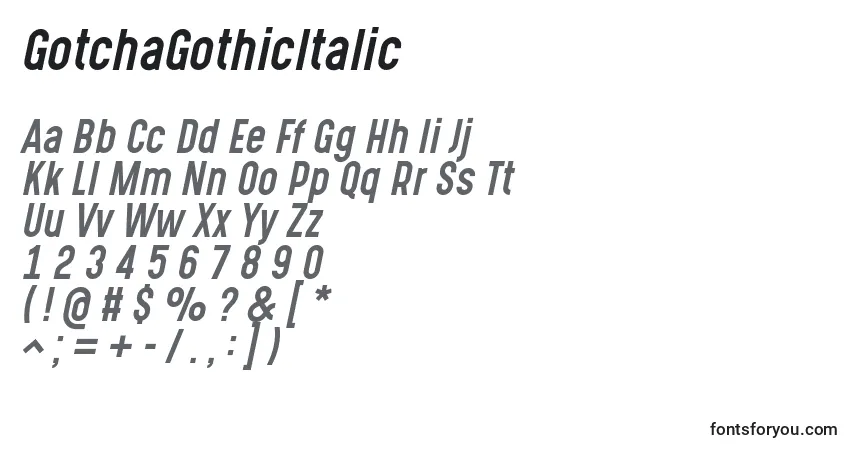 A fonte GotchaGothicItalic – alfabeto, números, caracteres especiais