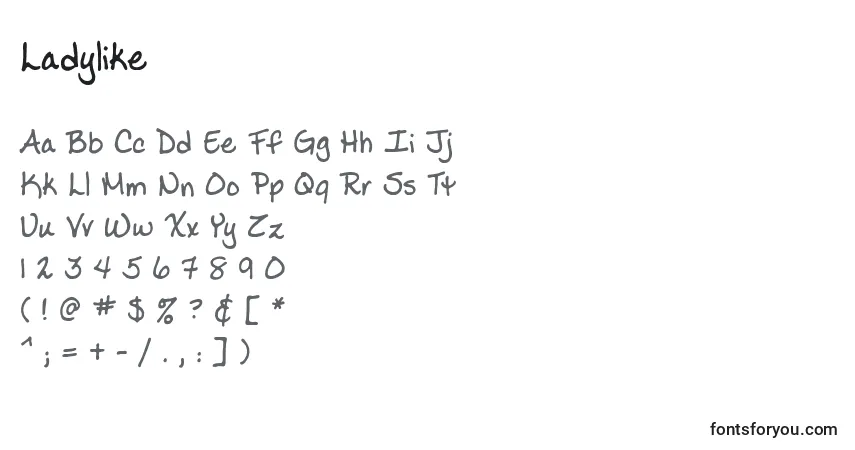 Schriftart Ladylike – Alphabet, Zahlen, spezielle Symbole