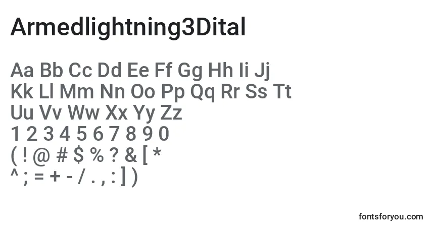 Czcionka Armedlightning3Dital – alfabet, cyfry, specjalne znaki