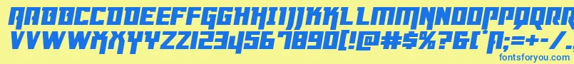 フォントDangerflightexppandital – 青い文字が黄色の背景にあります。