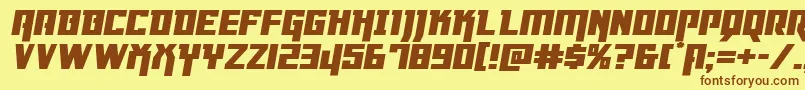 フォントDangerflightexppandital – 茶色の文字が黄色の背景にあります。