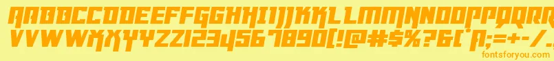 フォントDangerflightexppandital – オレンジの文字が黄色の背景にあります。