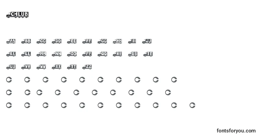 A fonte Chlub – alfabeto, números, caracteres especiais
