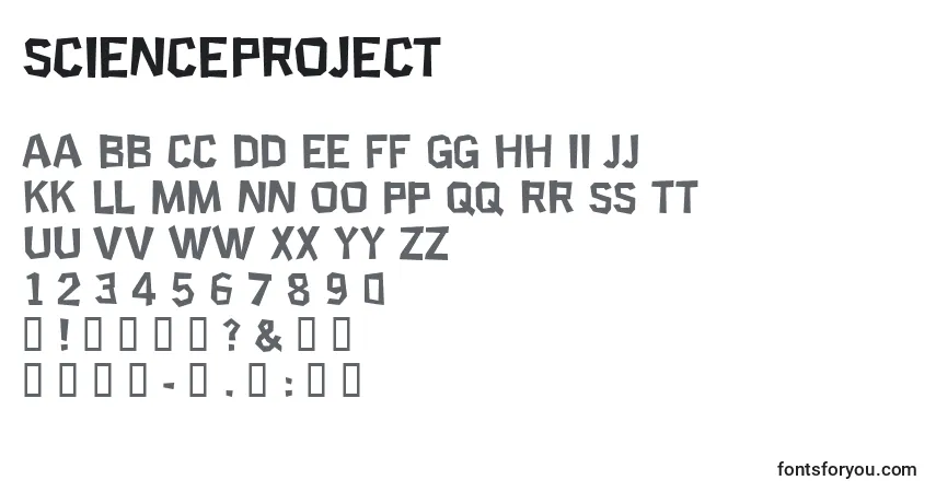 Czcionka ScienceProject – alfabet, cyfry, specjalne znaki