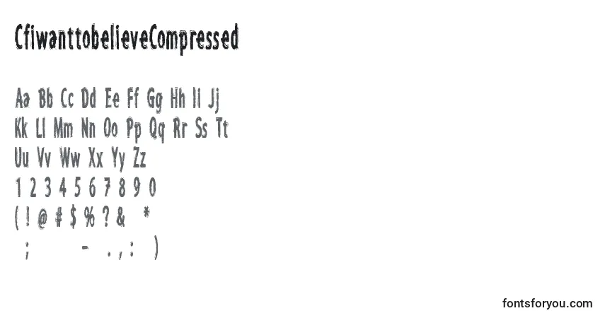 A fonte CfiwanttobelieveCompressed – alfabeto, números, caracteres especiais