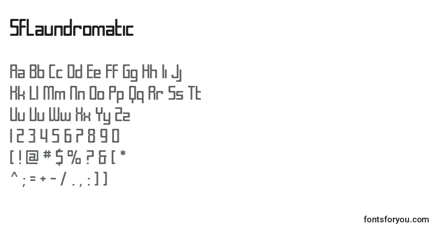 A fonte SfLaundromatic – alfabeto, números, caracteres especiais