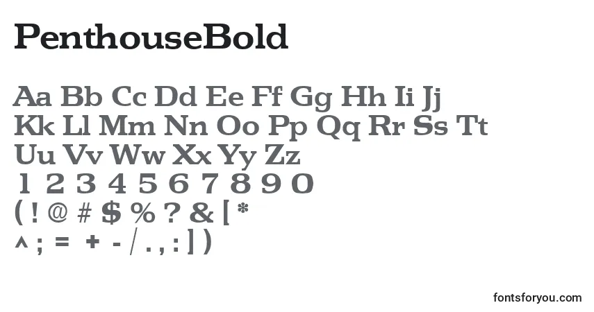 A fonte PenthouseBold – alfabeto, números, caracteres especiais