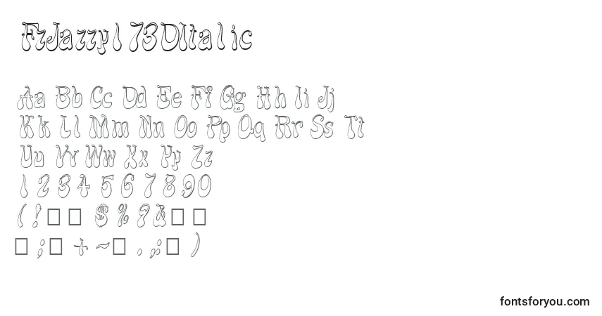 Czcionka FzJazzy173DItalic – alfabet, cyfry, specjalne znaki