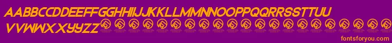 DedecusBolditalic-Schriftart – Orangefarbene Schriften auf violettem Hintergrund