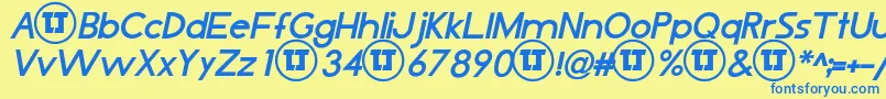 LjDesignStudiosIsBoldItalic Font – Blue Fonts on Yellow Background