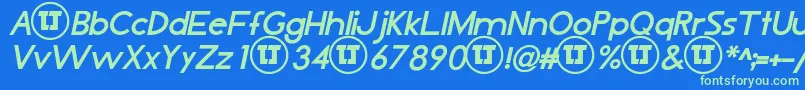 LjDesignStudiosIsBoldItalic Font – Green Fonts on Blue Background
