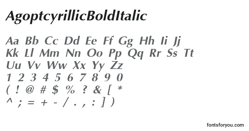 characters of agoptcyrillicbolditalic font, letter of agoptcyrillicbolditalic font, alphabet of  agoptcyrillicbolditalic font