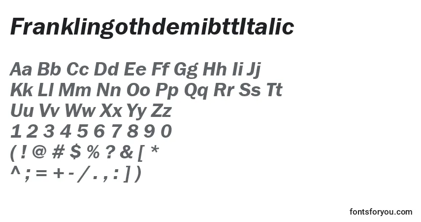 Czcionka FranklingothdemibttItalic – alfabet, cyfry, specjalne znaki