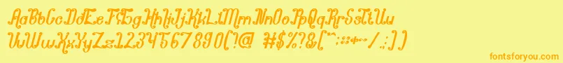 フォントPondokRatuIntan – オレンジの文字が黄色の背景にあります。