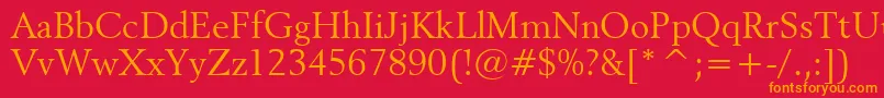 Revival565Bt-Schriftart – Orangefarbene Schriften auf rotem Hintergrund