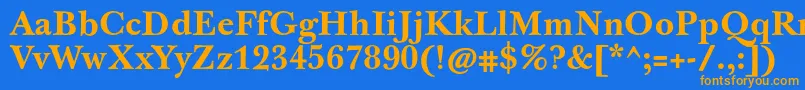 フォントJbaskervilletxnBold – オレンジ色の文字が青い背景にあります。