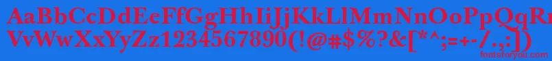 JbaskervilletxnBold-Schriftart – Rote Schriften auf blauem Hintergrund