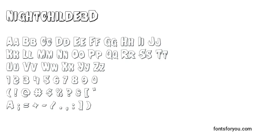 A fonte Nightchilde3D – alfabeto, números, caracteres especiais