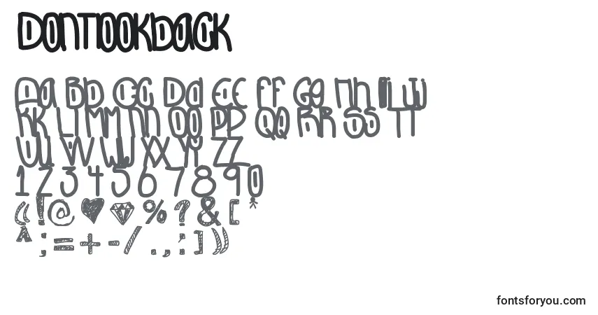 Czcionka Dontlookback – alfabet, cyfry, specjalne znaki