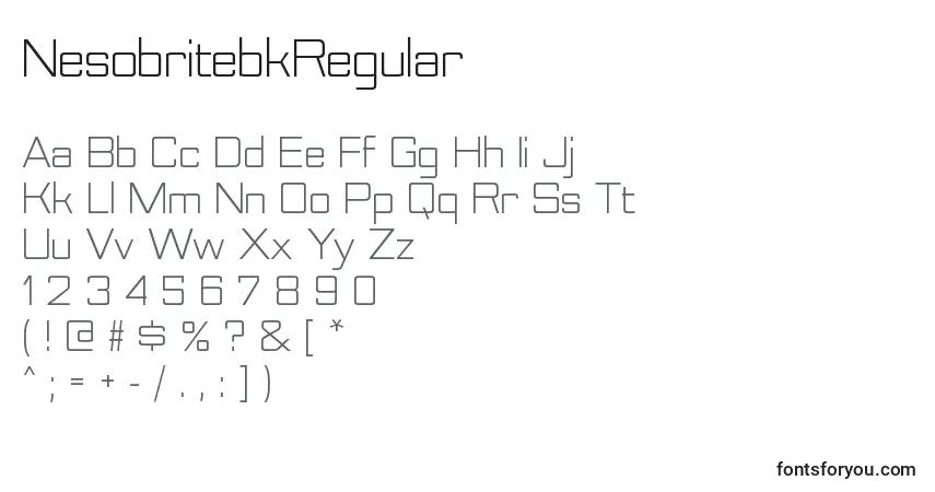 A fonte NesobritebkRegular – alfabeto, números, caracteres especiais
