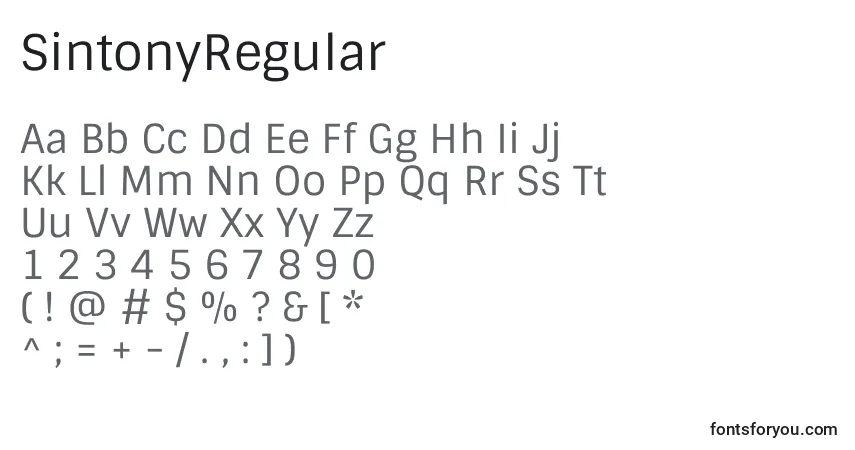 Czcionka SintonyRegular – alfabet, cyfry, specjalne znaki