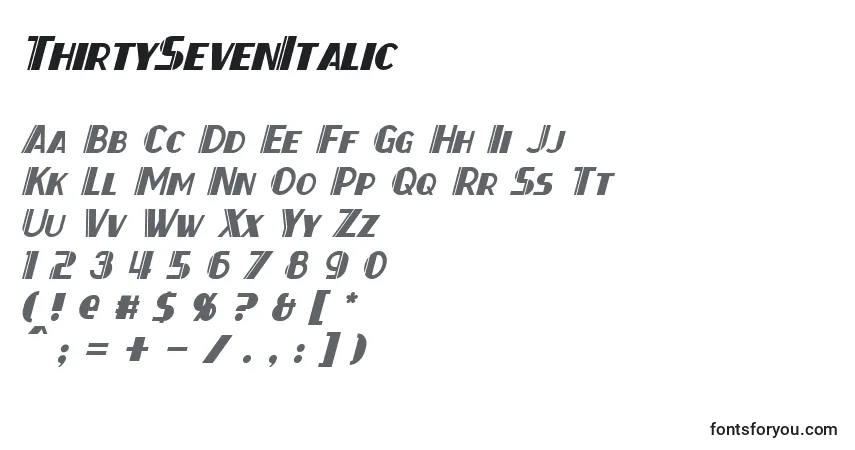 ThirtySevenItalic-fontti – aakkoset, numerot, erikoismerkit