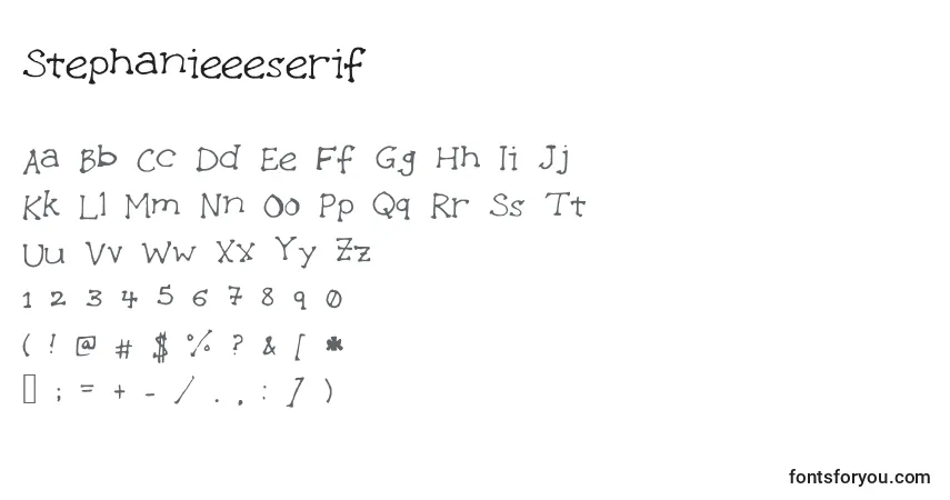 A fonte Stephanieeeserif – alfabeto, números, caracteres especiais