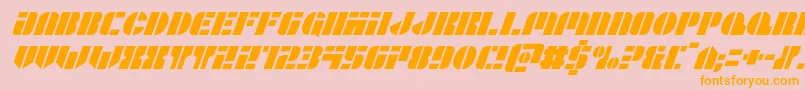 Leaguewarsital-Schriftart – Orangefarbene Schriften auf rosa Hintergrund